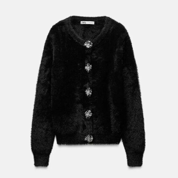 ZARA FUZZY KNIT FAUX FUR JACKET - Picture 5 of 6